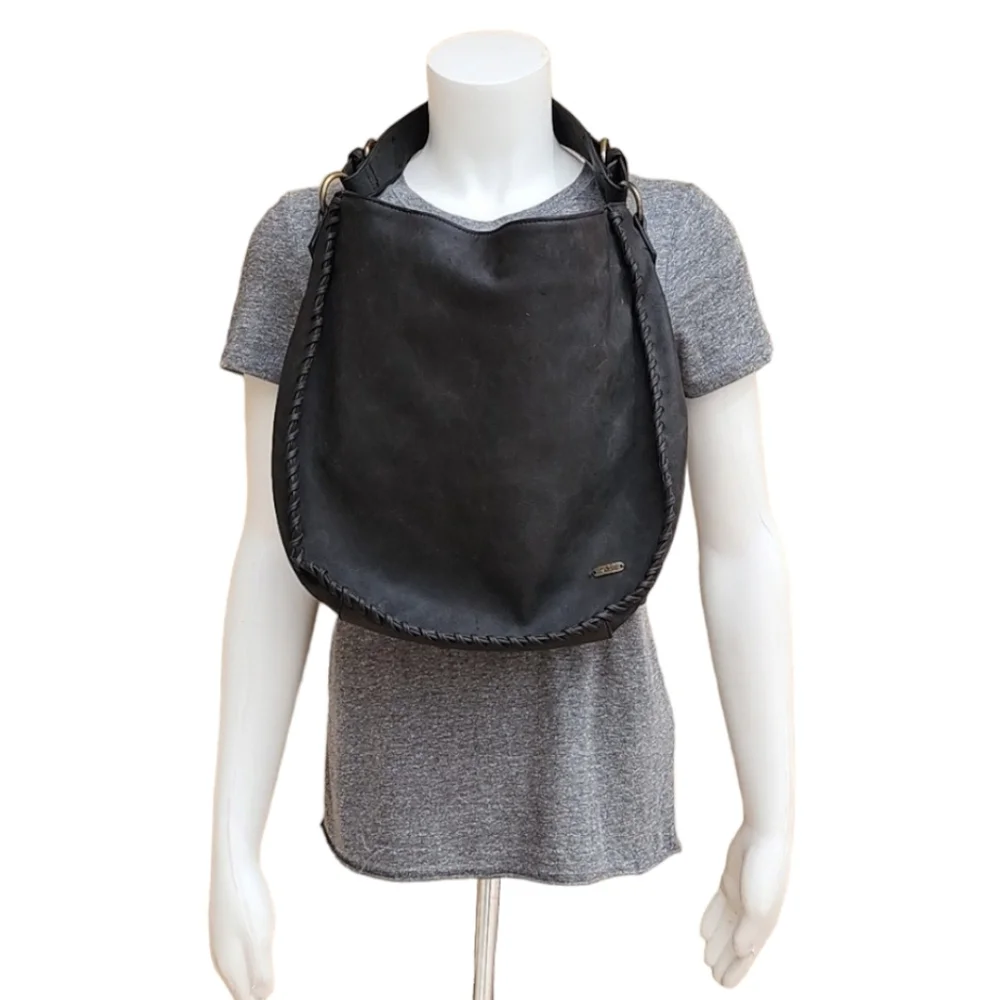 ELLE JAE GYPSET ANTHRO Black Whipstitch Studded Hobo Shoulder Bag Purse Vegan